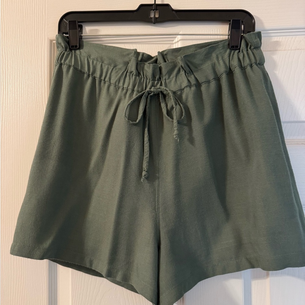 Blue Rain High Waist Sage Linen Shorts